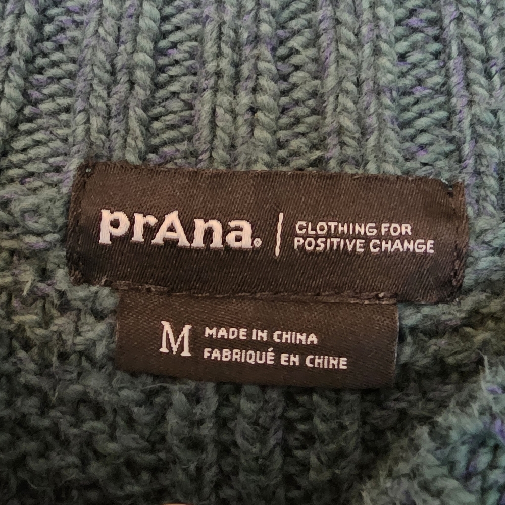 prAna Textured Knit Sweater Women's Medium Green Basket Weave Crewneck - Picture 3 of 8